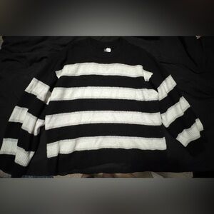 H&M Black & White Striped Crewneck Sweater